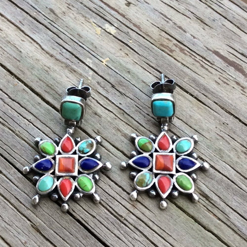 Turquoise Sterling Silver Multi Stone Earrings